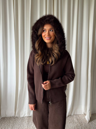 Nia faux fur cardigan bruin