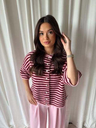 Sanne striped cardigan roze burgundy