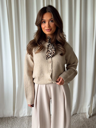leopard bow cardigan beige