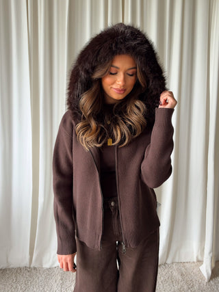 Nia faux fur cardigan bruin