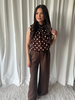 Lia polkadots top bruin