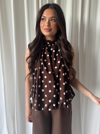 Lia polkadots top bruin