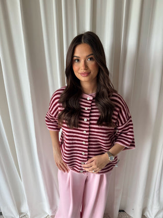 Sanne striped cardigan roze burgundy