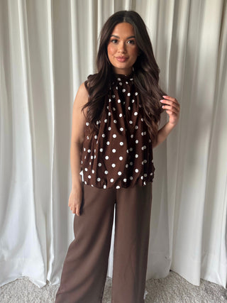 Lia polkadots top bruin