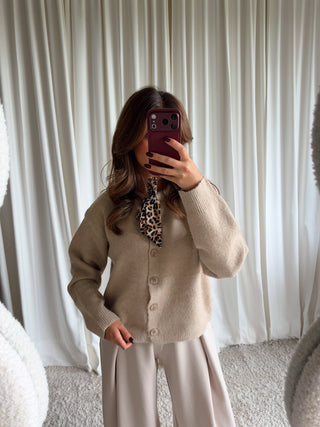 leopard bow cardigan beige