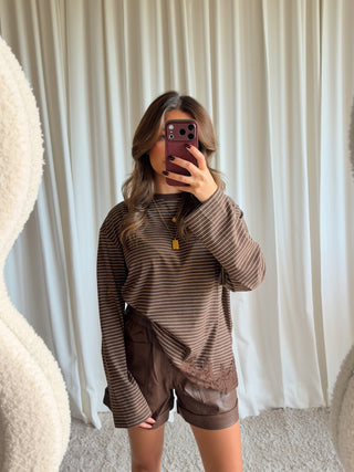 Cela striped lace long sleeve bruin
